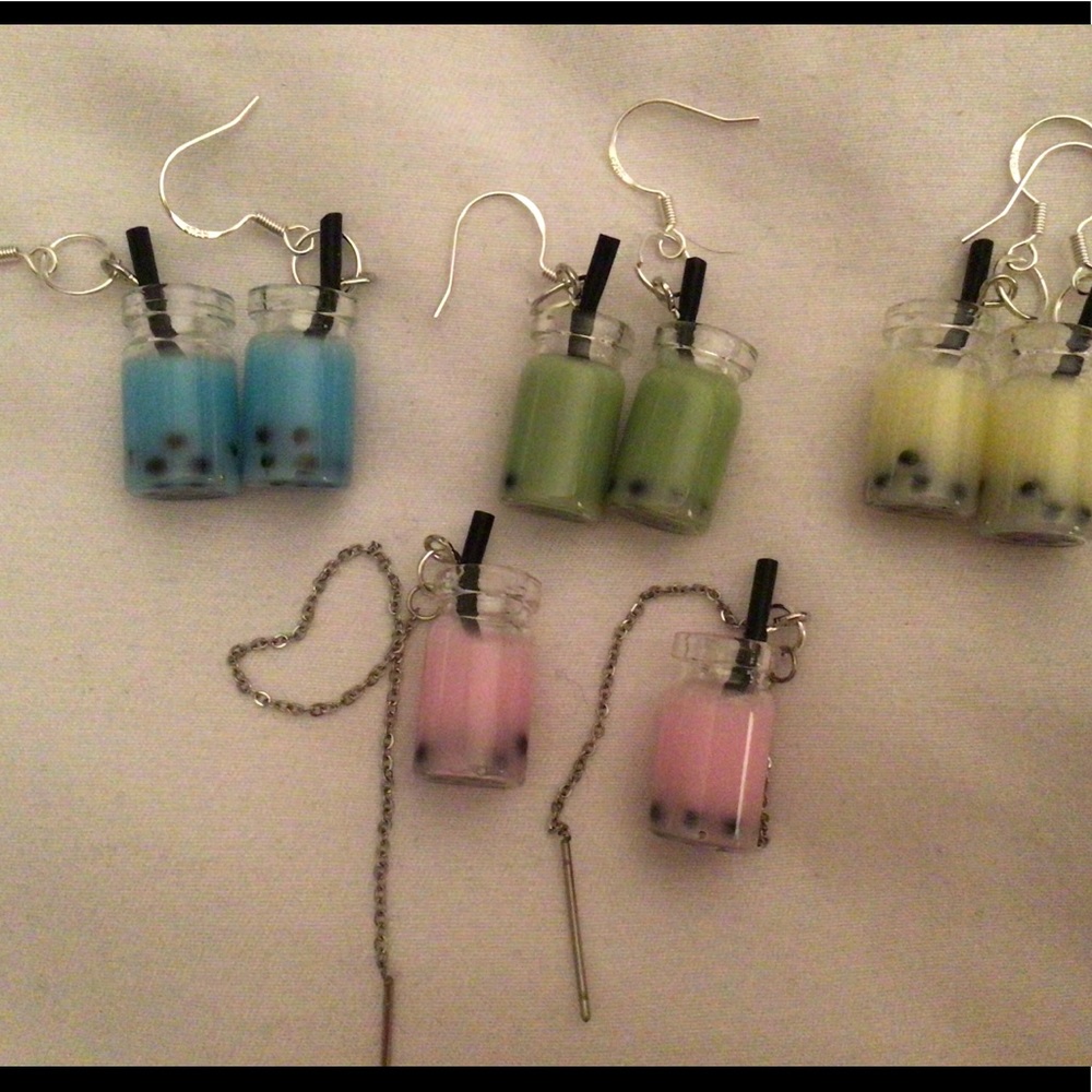 Match boba milk tea green pink blue yell earrings